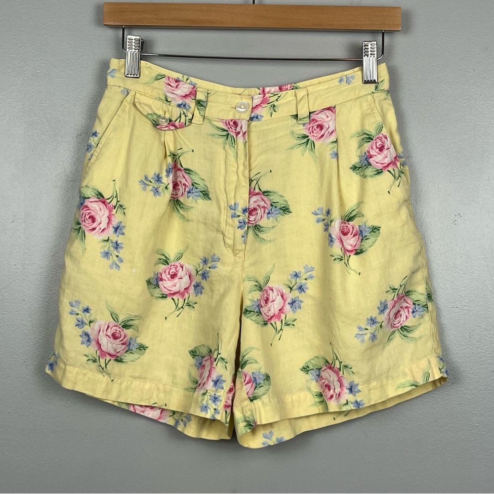 Lauren Ralph Lauren Yellow Floral Shorts with Pink Roses